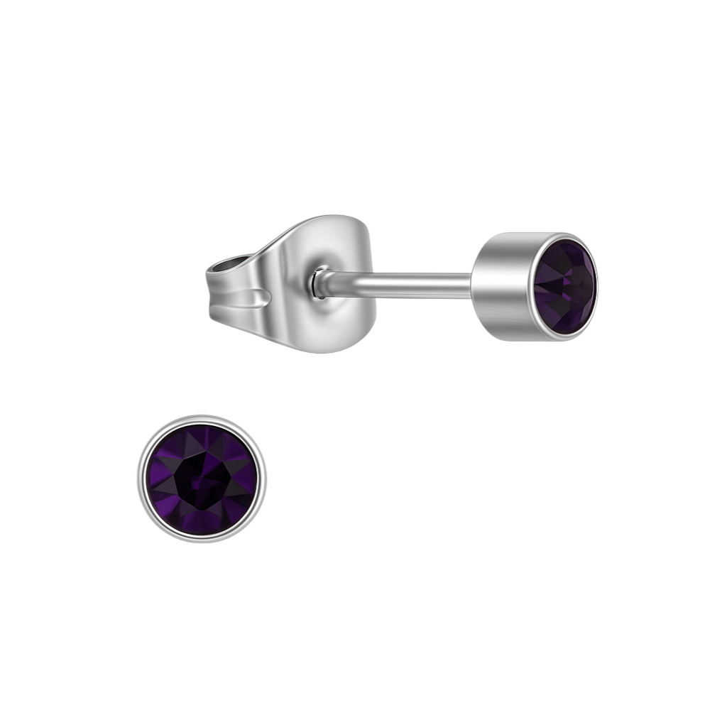 Amethist paarse kristal oorstekers – 4mm RVS - Aramat Jewels - Oorbellen - cadeautip