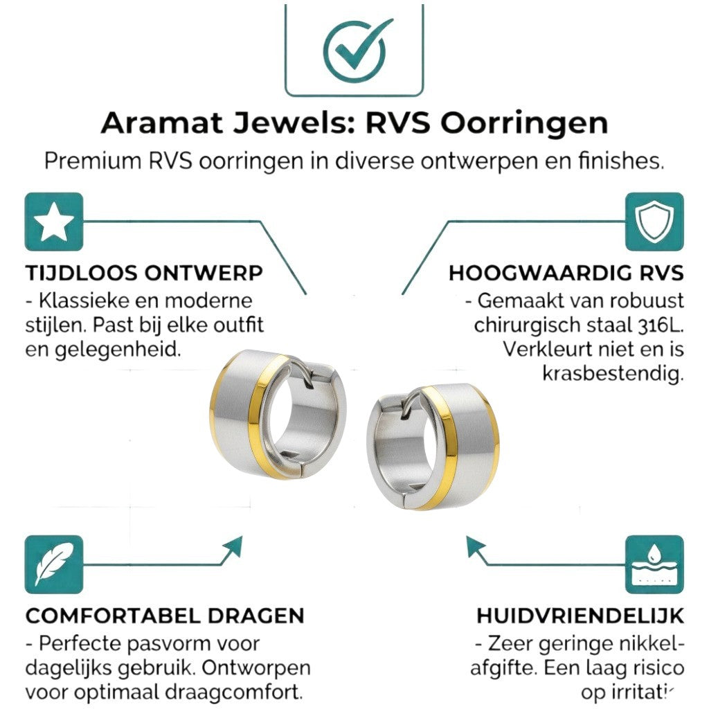 Aramat Jewels bicolor stainless steel hoop earrings with a wide gold stripe, 13mm