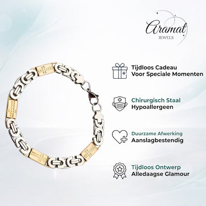 Aramat Jewels heren bicolor koningsschakel armband van roestvrij staal met kruisje motief, 9mm breed en 23cm lang.