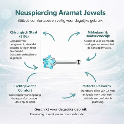 Aramat Jewels silver-tone nose piercing with a blue zirconia stone and a straight bar.