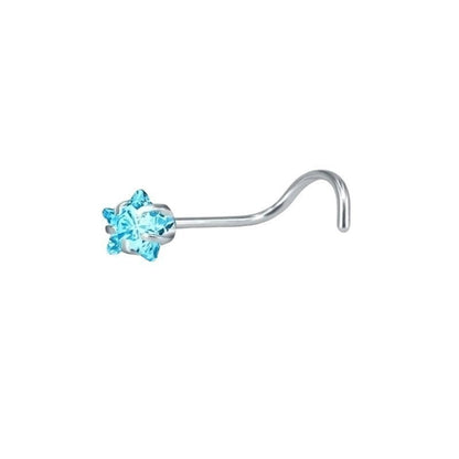 Aramat Jewels blue zirconia nose stud with a silver-tone steel S-shaped post.