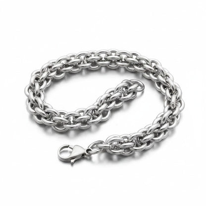 Aramat Jewels zilverkleurige dubbele Jasseron armband van roestvrij staal met een breedte van 10mm en lengte van 22cm.