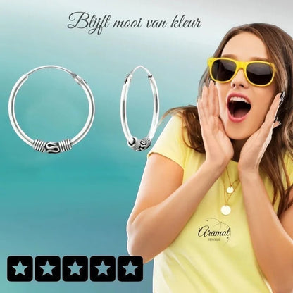 Aramat Jewels 18mm geoxideerde Bali oorringen van 925 sterling zilver met boho festival design voor dames