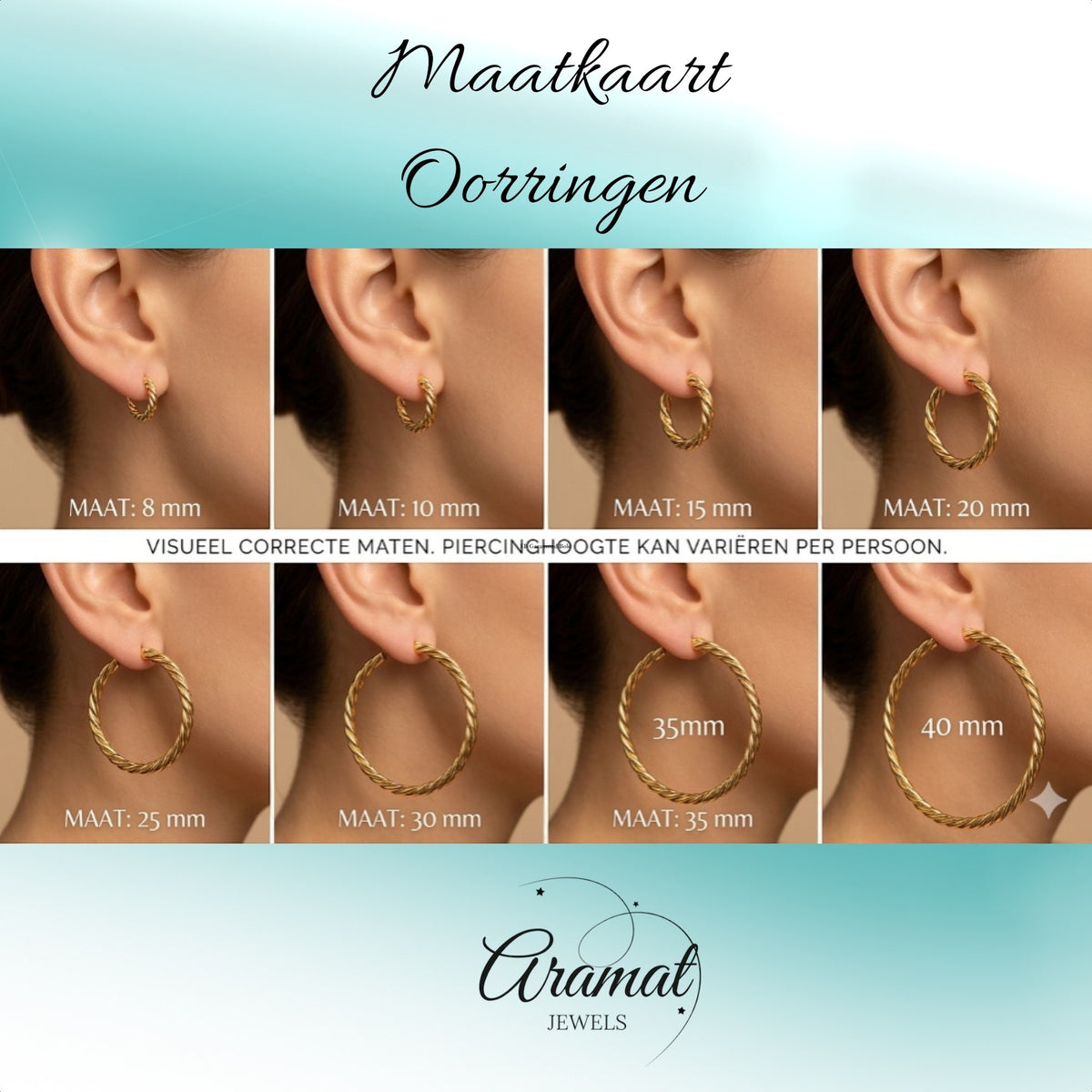 Aramat Jewels gold-coloured twisted hoop earrings, 35mm diameter, made of stainless steel with a smooth finish and hinge closure.