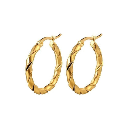 Aramat Jewels gold-tone stainless steel twisted hoop earrings, 25mm or 45mm, for women.