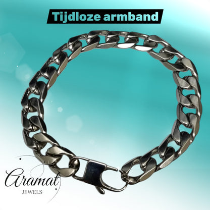 Aramat Jewels Gourmet Armband Curb Cuban schakel van edelstaal in zilverkleur, 12mm breed en 22cm lang.