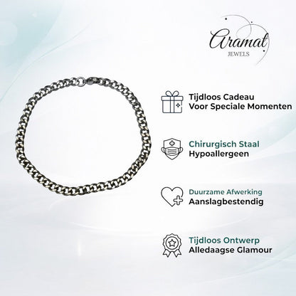 Stoere Aramat Jewels gourmet armband in zilverkleur, gemaakt van chirurgisch staal. 5mm breed en 21cm lang.