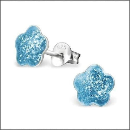Aramat Jewels 925 zilveren kinderoorbellen met blauwe glitter bloem 8mm