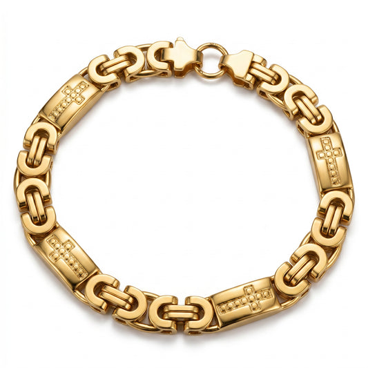 Aramat Jewels goudkleurige koningsschakel armband met kruisjes, gemaakt van edelstaal, 21cm lang en 8mm breed.