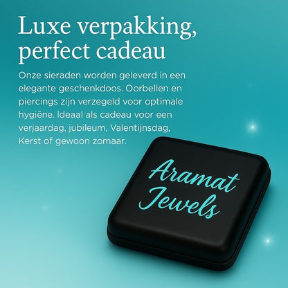 Aramat Jewels luxe verpakking, perfect cadeau. Elegante geschenkdoos voor sieraden.