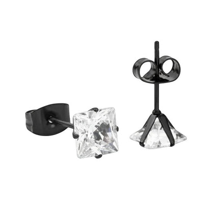 Aramat Jewels zwarte RVS oorbellen met vierkante zirkonia steen van 6mm