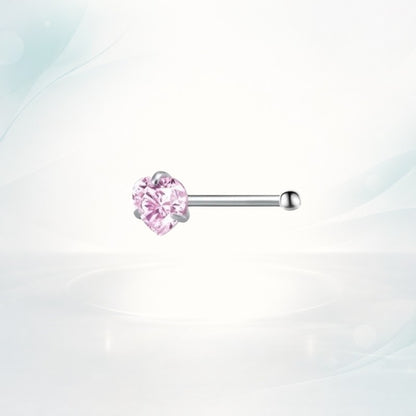 Aramat Jewels silver-colored steel nose piercing with a heart-shaped pink zirconia stone.