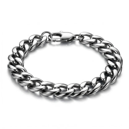 Aramat Jewels platte gourmet schakelarmband van zilverkleurig staal, 19cm lang en 9.5mm breed, met karabijnsluiting.