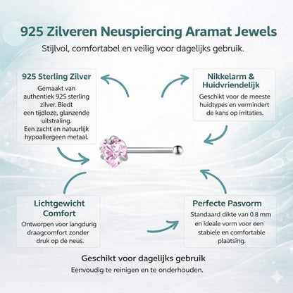 Aramat Jewels neuspiercing met roze hartvormige zirkonia steen in zilverkleurig staal voor een elegante look.