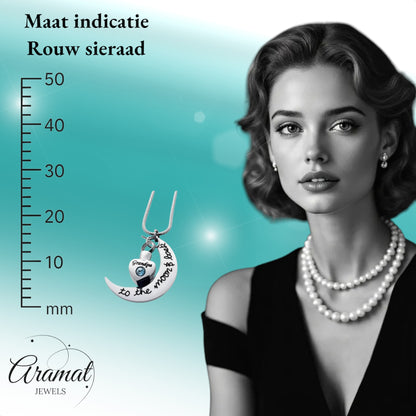 Aramat Jewels RVS ashanger met de tekst 'Grandpa To The Moon and Back' en een zirkonia, inclusief ketting.