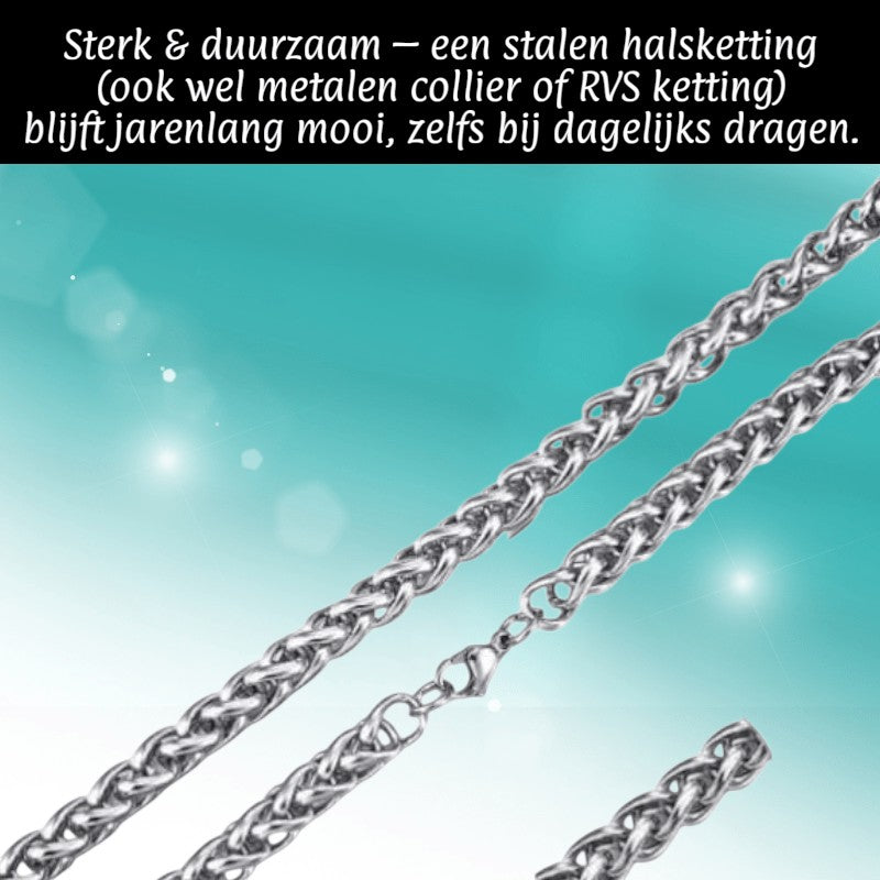 Aramat Jewels zilverkleurige RVS vossenstaart halsketting van 55 cm lang en 8 mm breed voor een stoere look.