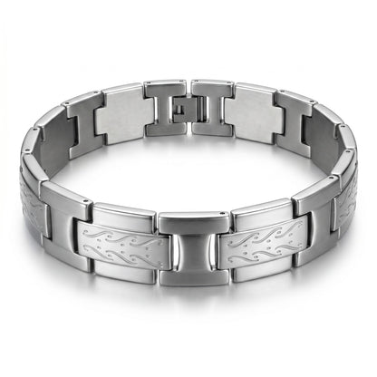 Aramat Jewels zilverkleurige schakelarmband van edelstaal met fantasie schakels, 22cm lang en 14mm breed.