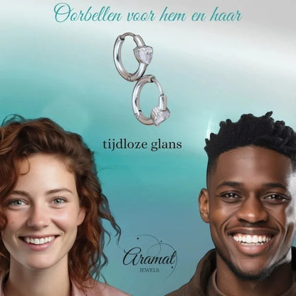 Aramat Jewels silver-tone hoop earrings with heart-shaped cubic zirconia.