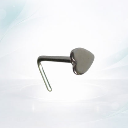 Aramat Jewels silver-tone steel L-shaped nose piercing with a small 2mm heart charm.