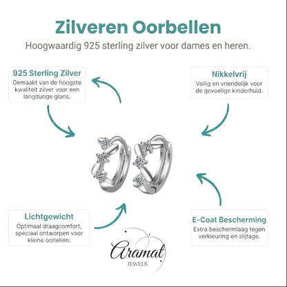 Aramat Jewels small silver hoop earrings with zigzag pattern and clear cubic zirconia stones, 12mm.