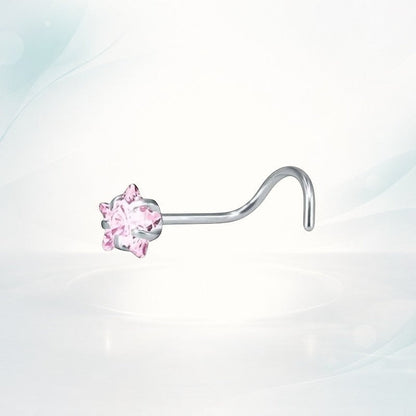 Aramat Jewels silver steel nose piercing with a pink zirconia stone in a star shape.