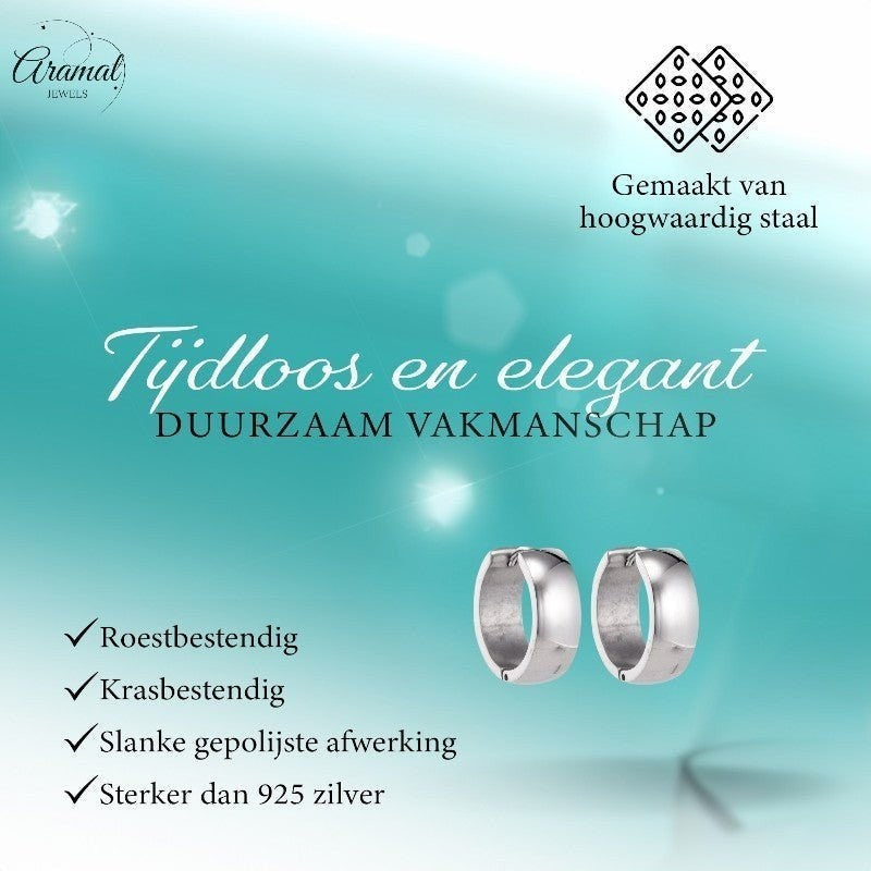 Aramat Jewels silver-coloured steel hoop earrings, 13mm diameter, timeless and elegant design, made from durable, scratch-resistant stainless steel.