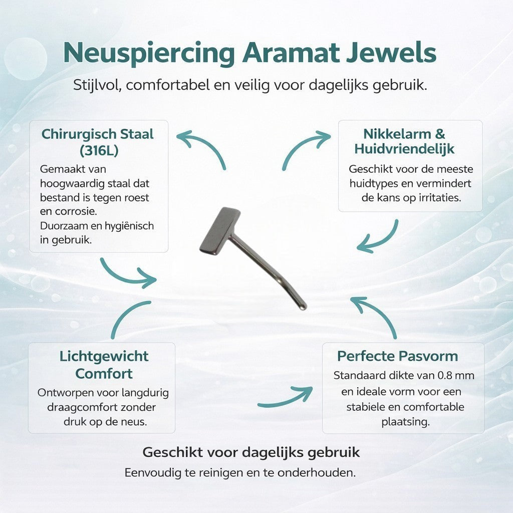 Aramat Jewels silver-tone steel curved nose piercing with a 4mm rectangular top.