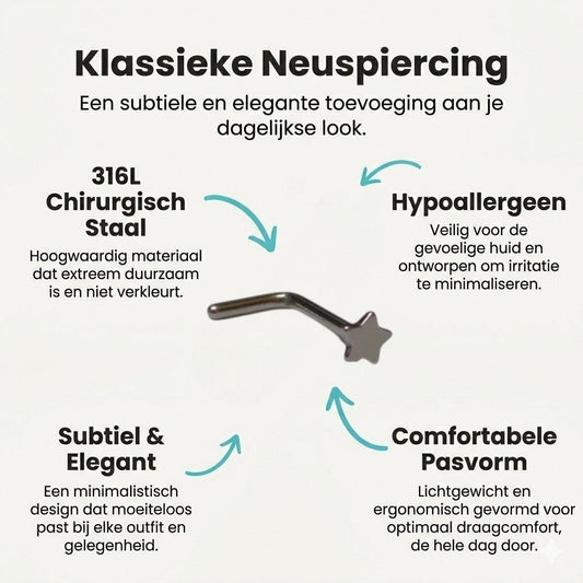 Aramat Jewels silver-tone steel L-shaped nose piercing with a small 2.5mm star charm.