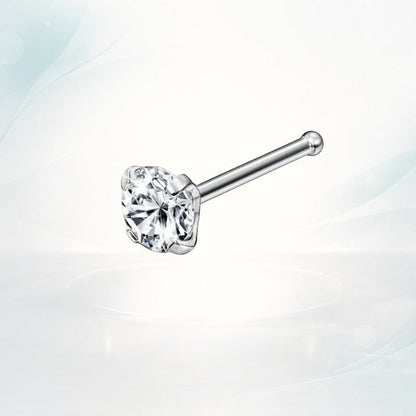 Aramat Jewels silver steel nose stud with a clear 2mm round zirconia stone and a straight post.