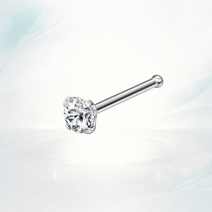 Aramat Jewels silver-colored steel nose piercing with a clear round 2mm zirconia stone and a straight post.