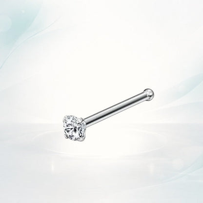 Aramat Jewels silver-colored steel nose piercing with a clear 2mm round zirconia stone and a straight post.