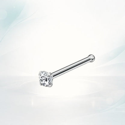 Aramat Jewels silver-colored steel nose piercing with a clear 2mm round zirconia stone and a straight post.