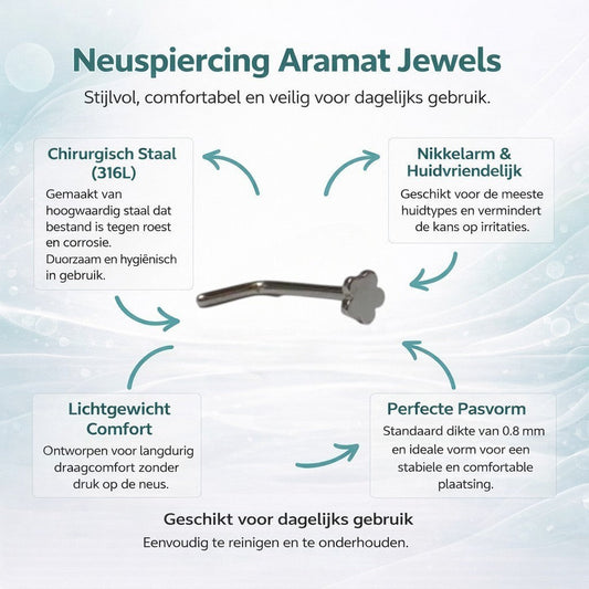 Aramat Jewels silver-tone steel nose stud with a small flower design.