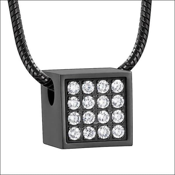 Aramat Jewels stalen ashanger kubus met 16 zirkonia steentjes, 12mm, waterbestendig gedenksieraad.