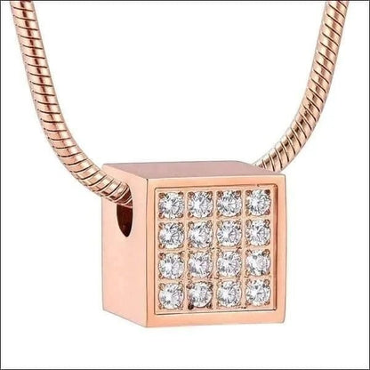 Aramat Jewels stalen ashanger kubus met zirkonia steentjes, 12mm, roségoudkleurig