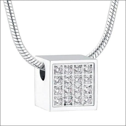 Aramat Jewels stalen ashanger kubus met zirkonia steentjes, 12mm, waterbestendig gedenksieraad.