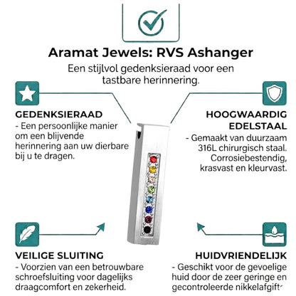 Aramat Jewels stalen buishanger met multi-zirkonia steentjes in regenboogkleuren, 34mm zilverkleurig.