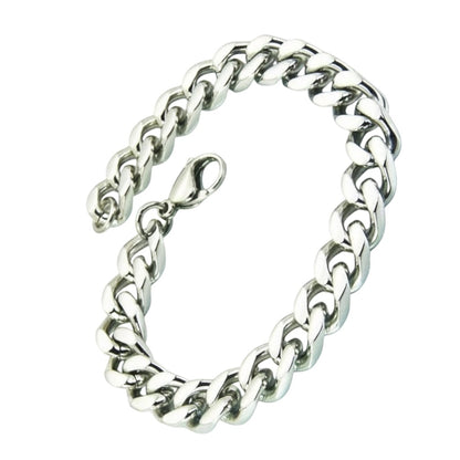Aramat Jewels zilverkleurige RVS curb cuban schakelarmband van 18 cm lang en 9 mm breed met een stevige sluiting.