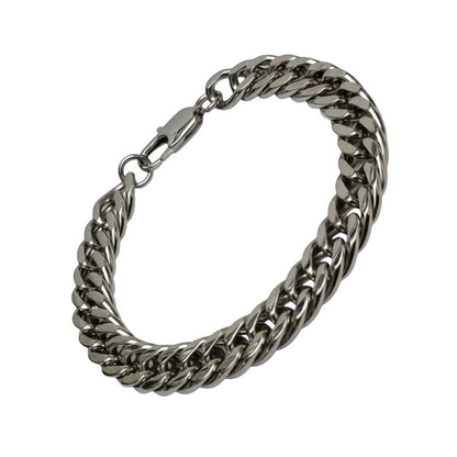 Aramat Jewels zilverkleurige stalen curb cuban schakelarmband van 9mm breed en 18cm lang met stevige sluiting.