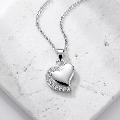 Aramat Jewels zilverkleurige stalen hart ashanger met transparante zirkonia's