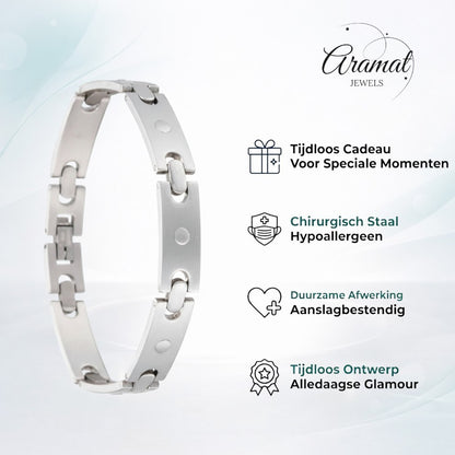 Aramat Jewels zilverkleurige stalen herenarmband van 21 cm met unieke ronde details en een stevige kliksluiting.