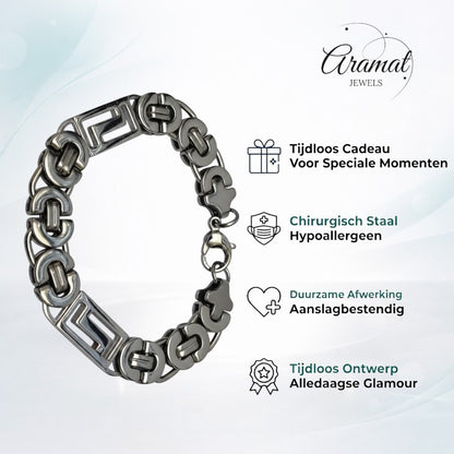 Aramat Jewels zilverkleurige stalen koningsarmband met 12mm brede schakels en een stevige karabijnsluiting.