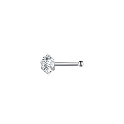 Aramat Jewels zilverkleurige stalen neuspiercing met een hartvormige transparante zirkonia en een recht staafje.