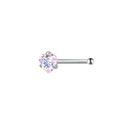 Aramat Jewels stalen neuspiercing met een hartvormige AB zirkonia steen in een zilverkleurige zetting.