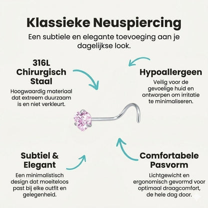 Aramat Jewels stalen neuspiercing met roze hartvormige zirkonia en S-bocht staafje voor een comfortabele pasvorm.