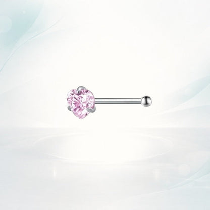 Aramat Jewels stalen neuspiercing met een hartvormige roze zirkonia steen en een recht staafje.