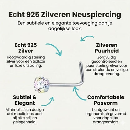 Aramat Jewels gebogen neuspiercing van staal met een schitterende AB transparante zirkonia steen voor een elegante look.