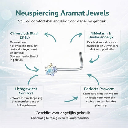 Aramat Jewels stalen neuspiercing met gebogen staafje en schitterende AB transparante zirkonia steen voor dagelijks gebruik
