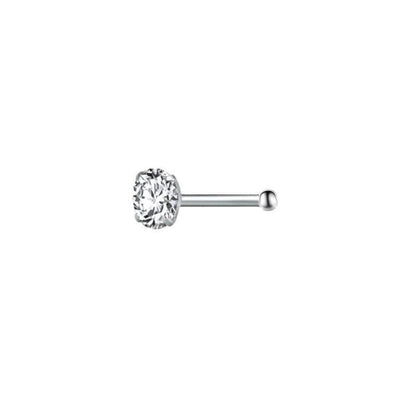 Aramat Jewels zilverkleurige stalen neuspiercing met een schitterende transparante zirkonia steen en recht staafje.