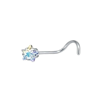 Aramat Jewels stalen neuspiercing met een schitterend AB transparant zirkonia steentje in een S-bocht model.